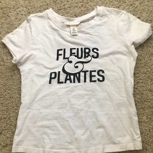 H&M Fleurs and Plantes cropped white shirt